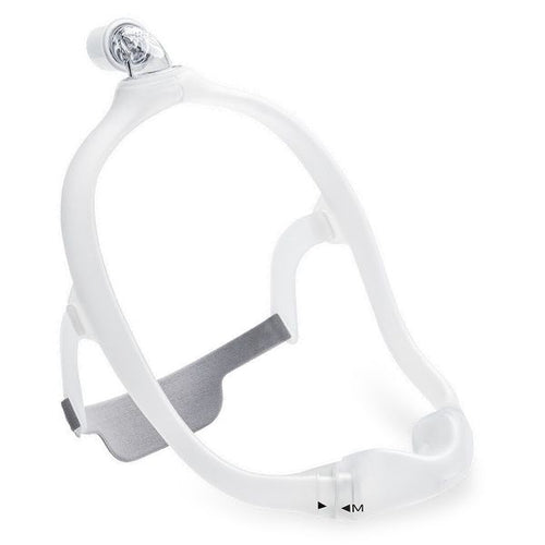 Front angled view of the Philips DreamWear Under the Nose, its silicone frame looping to the elbow on top