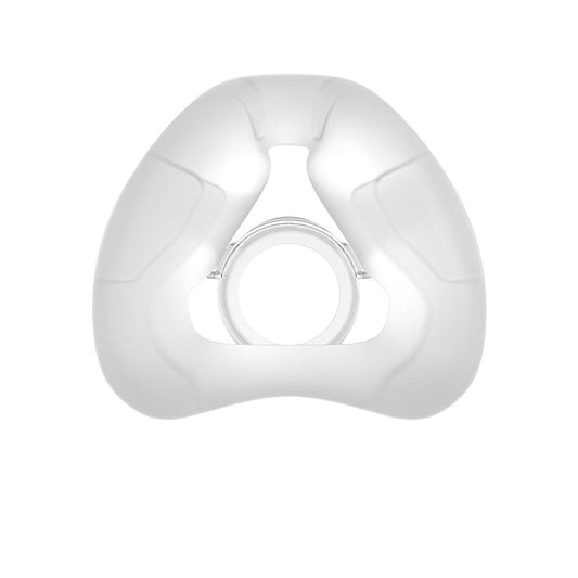 Front view of the ResMed AirFit N20 silicone nasal cushion on its own, on a white background