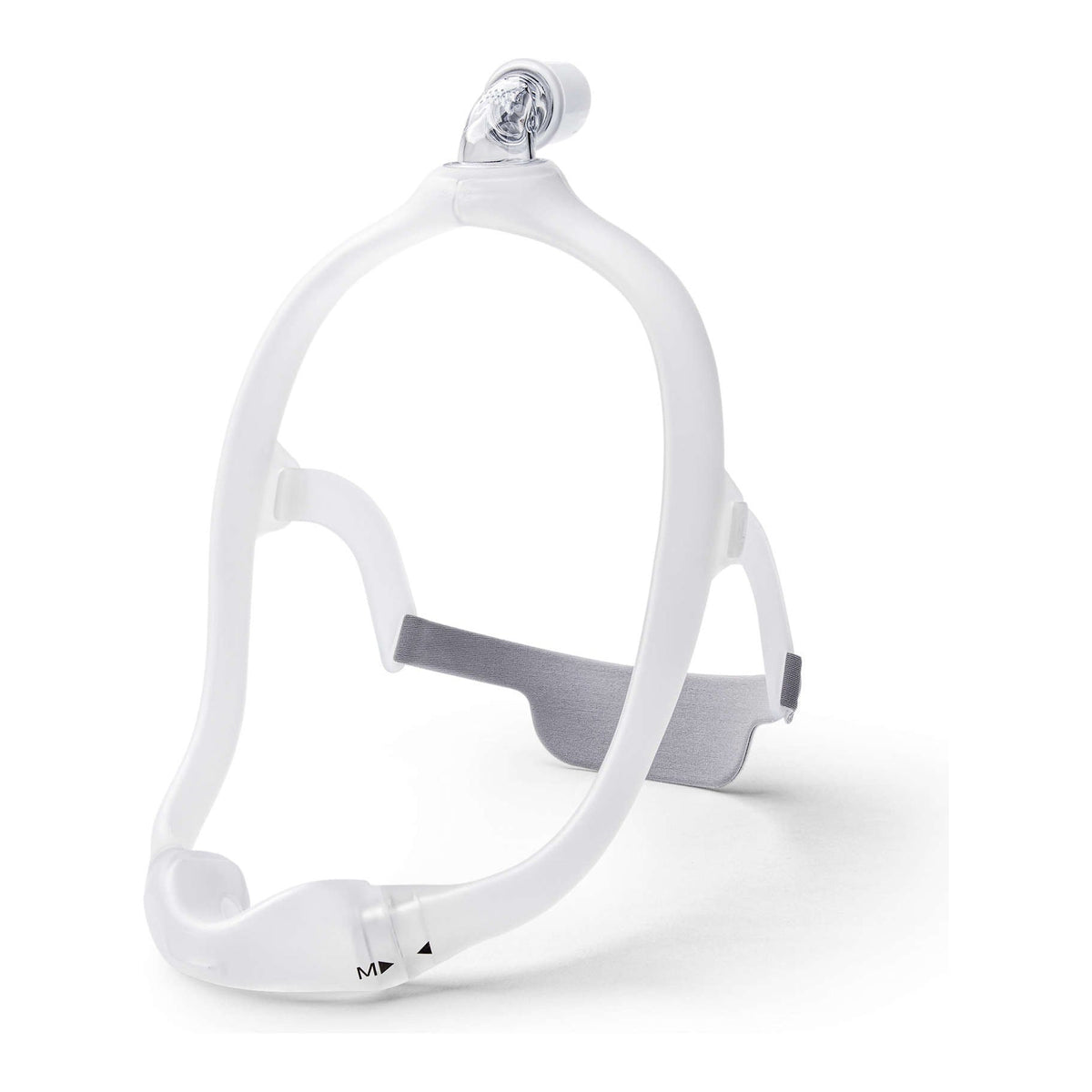 Three-quarter view of a DreamWear frame shown with headgear and elbow, which are sold separately from the frame