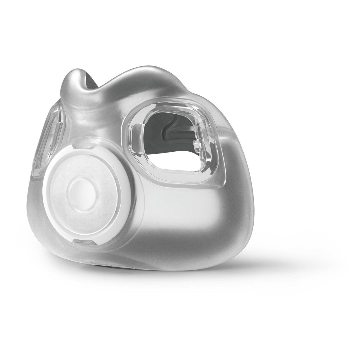 Three-quarter view of the AirTouch F30i cushion from the right, showing the under-the-nose shape