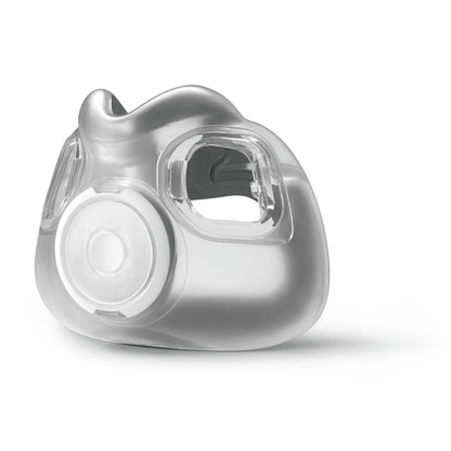 Three-quarter view of the AirTouch F30i cushion from the right, showing the under-the-nose shape