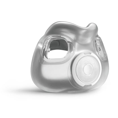 Three-quarter view of the AirTouch F30i Large cushion from the left, showing the frame connector opening