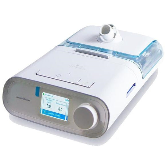 Philips Respironics DreamStation 1 Auto CPAP with water chamber on a white background