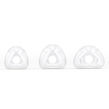 Small, Medium and Large AirFit N20 cushions in a row from the front, on a white background