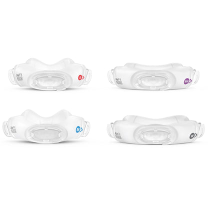All four AirFit N30i cushions, Small, Medium, Small Wide and Wide, each with its coloured size marker