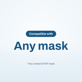 Compatibility infographic: the AirCurve 11 VAuto works with any vented CPAP mask your prescriber recommends
