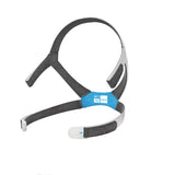 View of the AirFit F40 Standard headgear on its own, with the blue label and lower clip straps