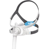 Angled view of the AirFit F40 showing the under-nose cushion, padded frame and blue headgear label