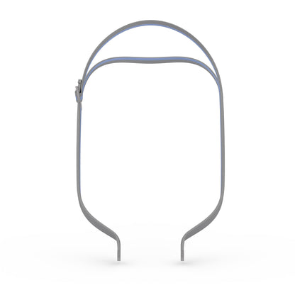 View of the AirFit N30 QuickFit headgear on its own, a grey split strap with a blue stripe