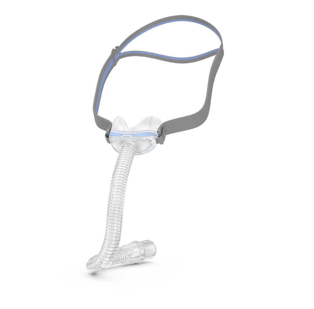Side view of the AirFit N30 showing the cushion, the headgear and the full length of the front tube
