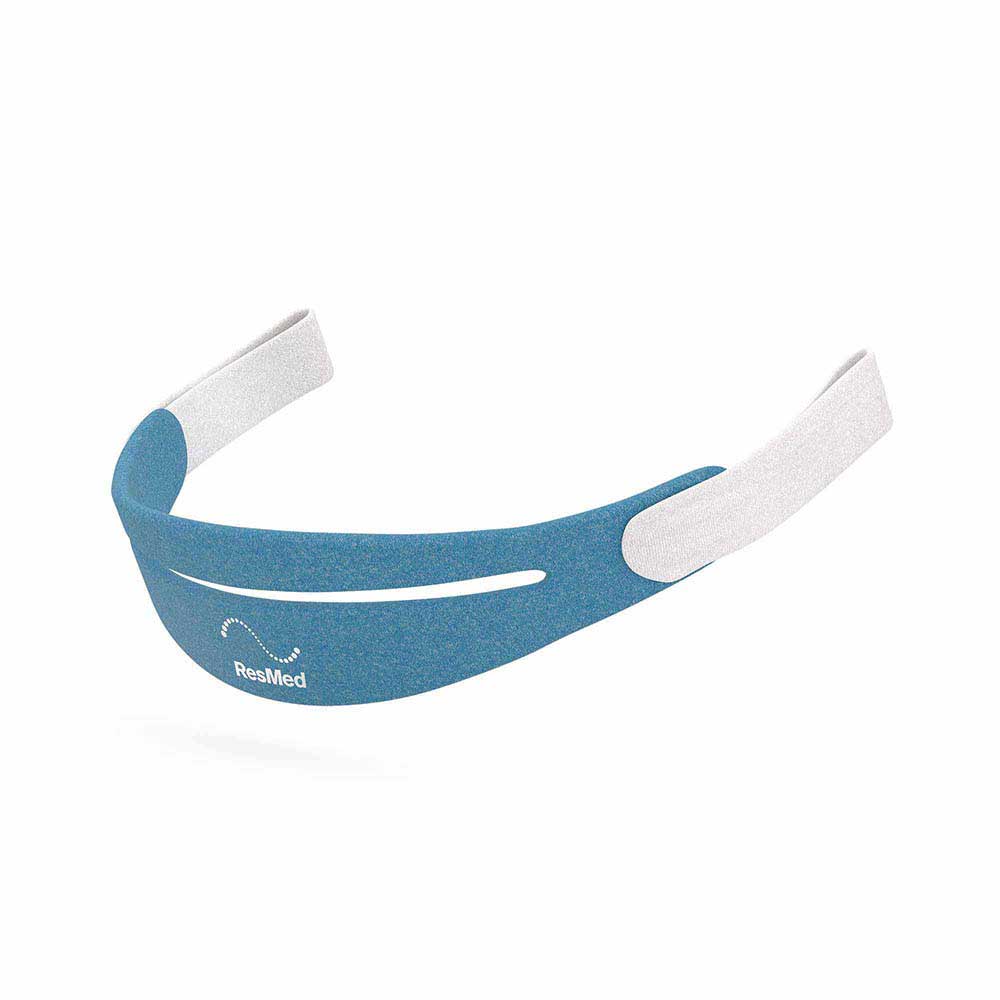 View of the AirFit N30i headgear on its own, a blue strap that wraps the back of your head