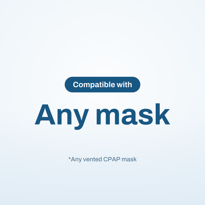 Compatibility infographic: the AirSense 11 AutoSet works with any vented CPAP mask