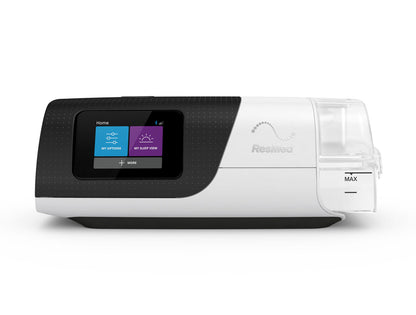 Front view of the ResMed AirSense 11 AutoSet showing the colour touchscreen and the HumidAir 11 tub