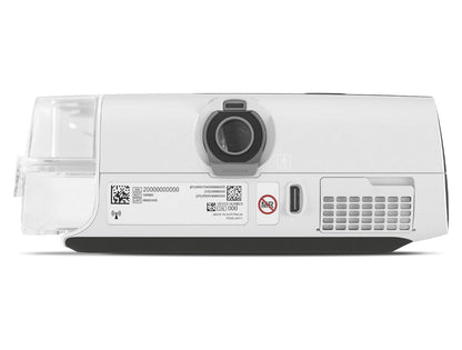 Rear view of the AirSense 11 AutoSet showing the air outlet, the power socket and the cooling vents