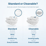 Chart of both HumidAir 11 tubs: the cleanable tub has a grey grip, takes drinking water, lasts 2.5 years