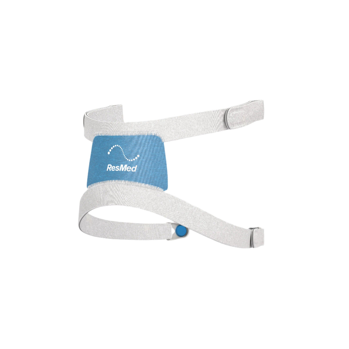 View of the AirTouch F30i headgear on its own, with the blue back panel and a magnetic clip