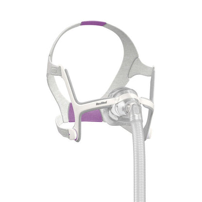 The AirTouch N20 For Her from an angle, with its lavender headgear tabs, frame and short tube in view
