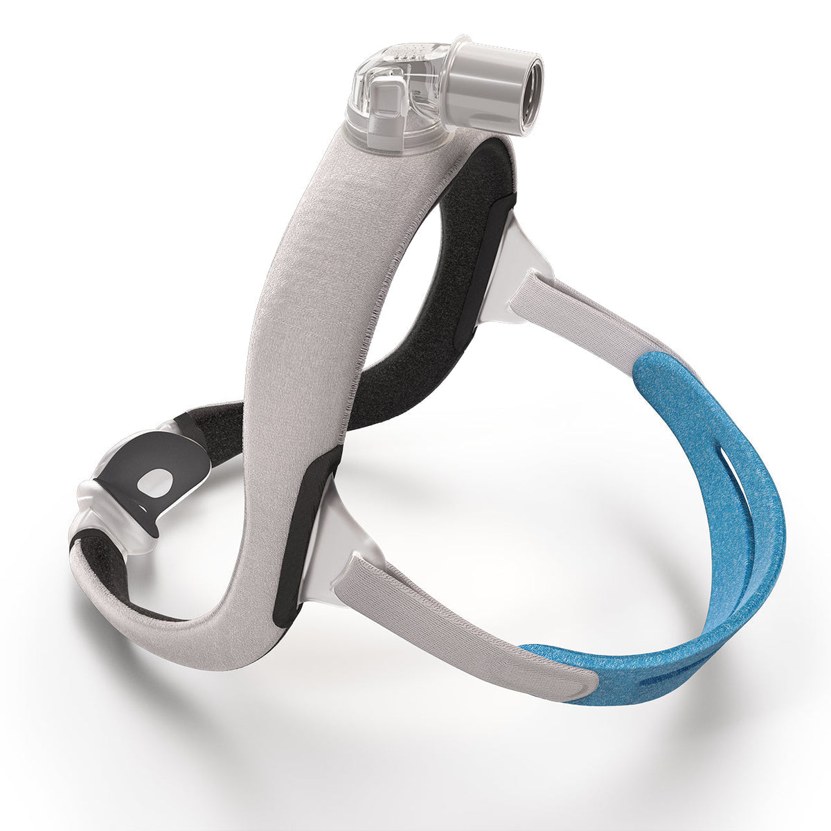 Rear angled view of the AirTouch N30i showing the fabric frame, the elbow and the blue back strap