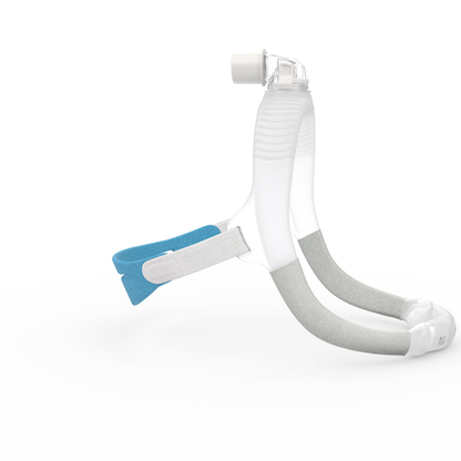 Side view of the AirFit P30i showing how the frame curves up to the elbow and swivel on top