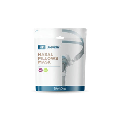 The Fisher & Paykel retail pouch the Brevida nasal pillows mask comes in, with the seal sizes on the front