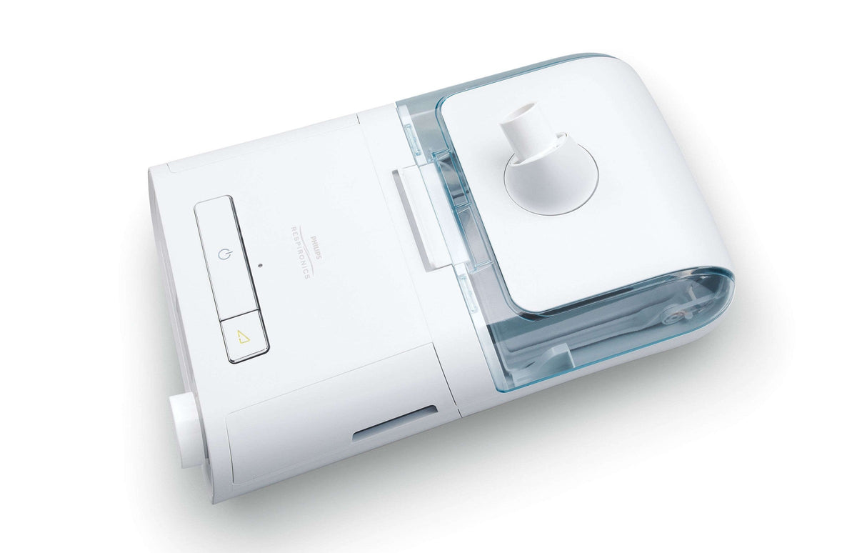 Top view of the DreamStation BiPAP humidifier showing the air outlet and the clear water tank
