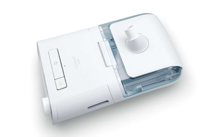 Top view of the DreamStation clip-on humidifier, with the air outlet and the clear water tank