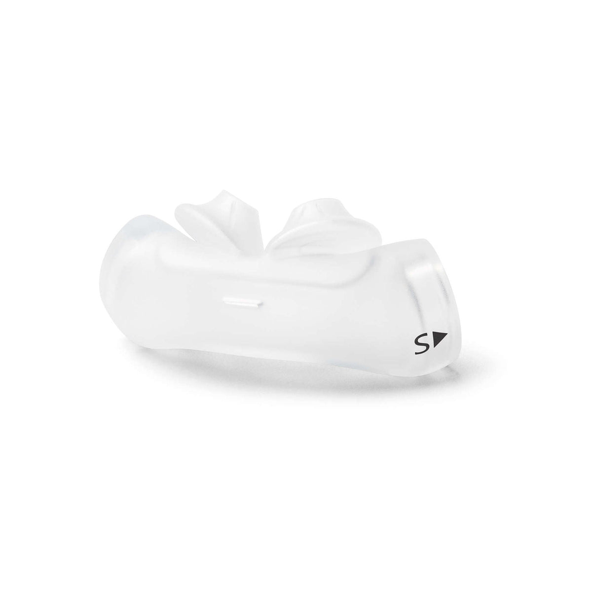 Angled view of the Philips DreamWear silicone pillows cushion in Small, with the size letter beside the arrow