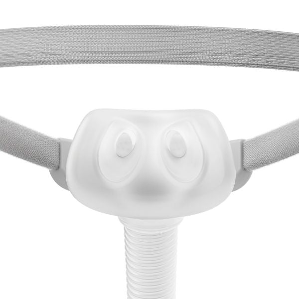 Front-facing product shot of the Fisher & Paykel Solo Nasal Pillow replacement cushion showing the two distinct silicone prongs.