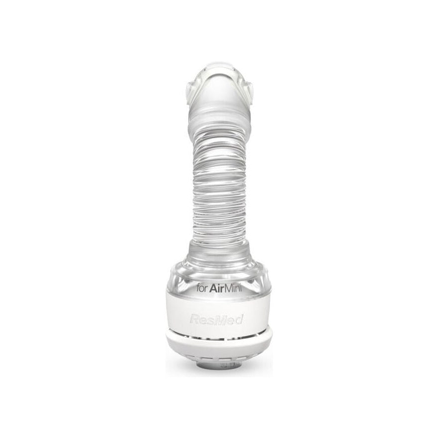 Front view of the AirMini N20 connector standing upright, showing its clear vent module and short flexible joint