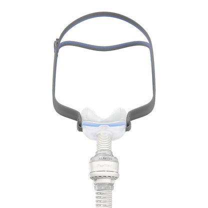 Front view of the ResMed AirFit N30 for AirMini mask, with its cradle cushion, headgear and vent module