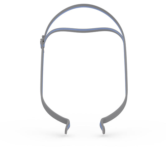 Blue Standard QuickFit elastic headgear for the ResMed AirFit P10, front view showing the split upper and lower back bands