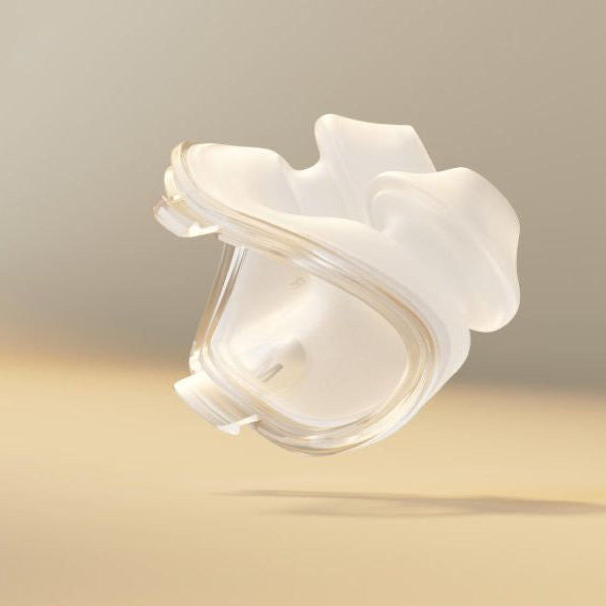 Angled view of AirFit P10 nasal pillows showing the dual-wall silicone and the clips at the base