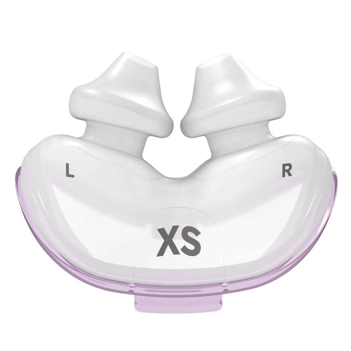 Close view of the Extra Small AirFit P10 pillows, marked XS, with the L and R markings visible
