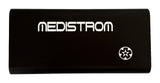 Front view of the Medistrom Pilot Flex CPAP battery in Charcoal, showing its aluminium case and Medistrom logo