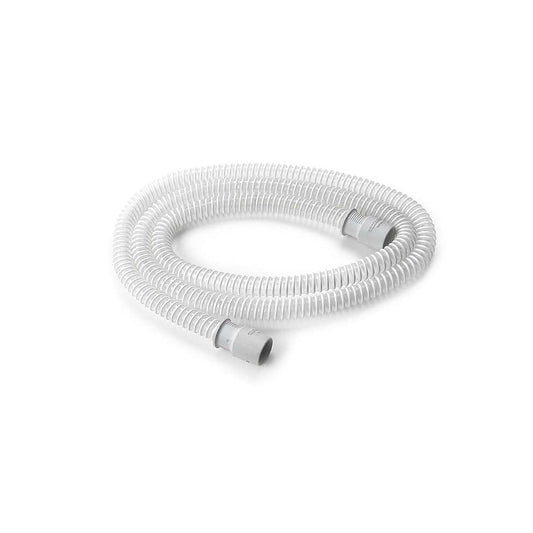 Front view of the Philips DreamStation 15 mm standard tube, loosely coiled, with plain grey cuffs at both ends