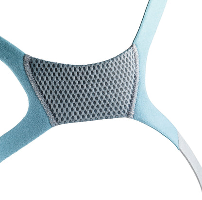 Close-up of the Vitera VentiCool headgear, the breathable grey mesh panel framed by teal straps